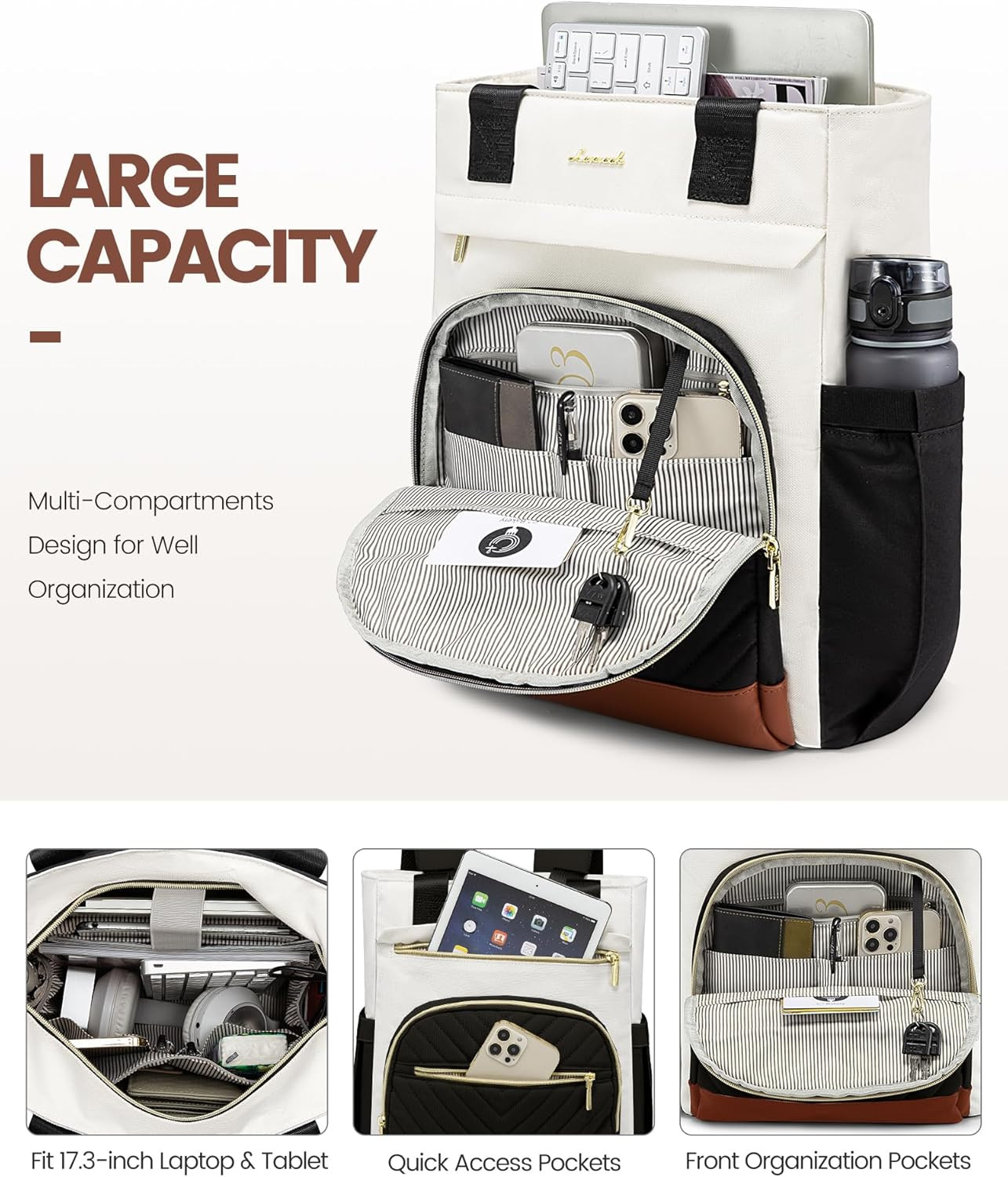 Laptop Backpack for Women, 15.6 Inch Work Laptop Bag Teacher Nurse Backpack, Wid