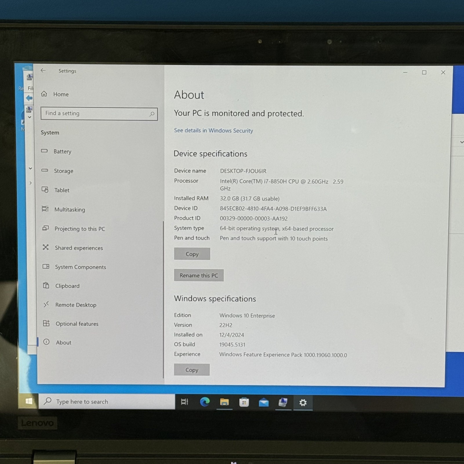 Lenovo ThinkPad P52 i7-8850H 32GB 256GB TouchScreen No Battery. For Parts