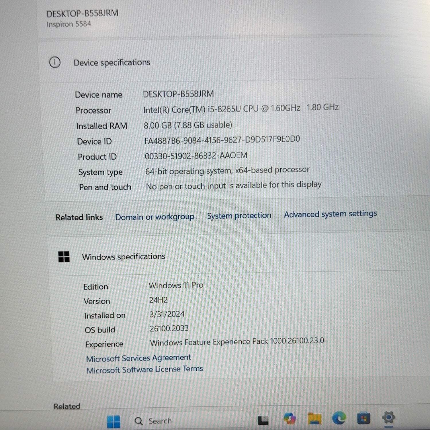 Broken Dell Inspiron 15 5584 15.6″ i5-8265U 1.6GHz 8GB RAM 256GB SSD READ