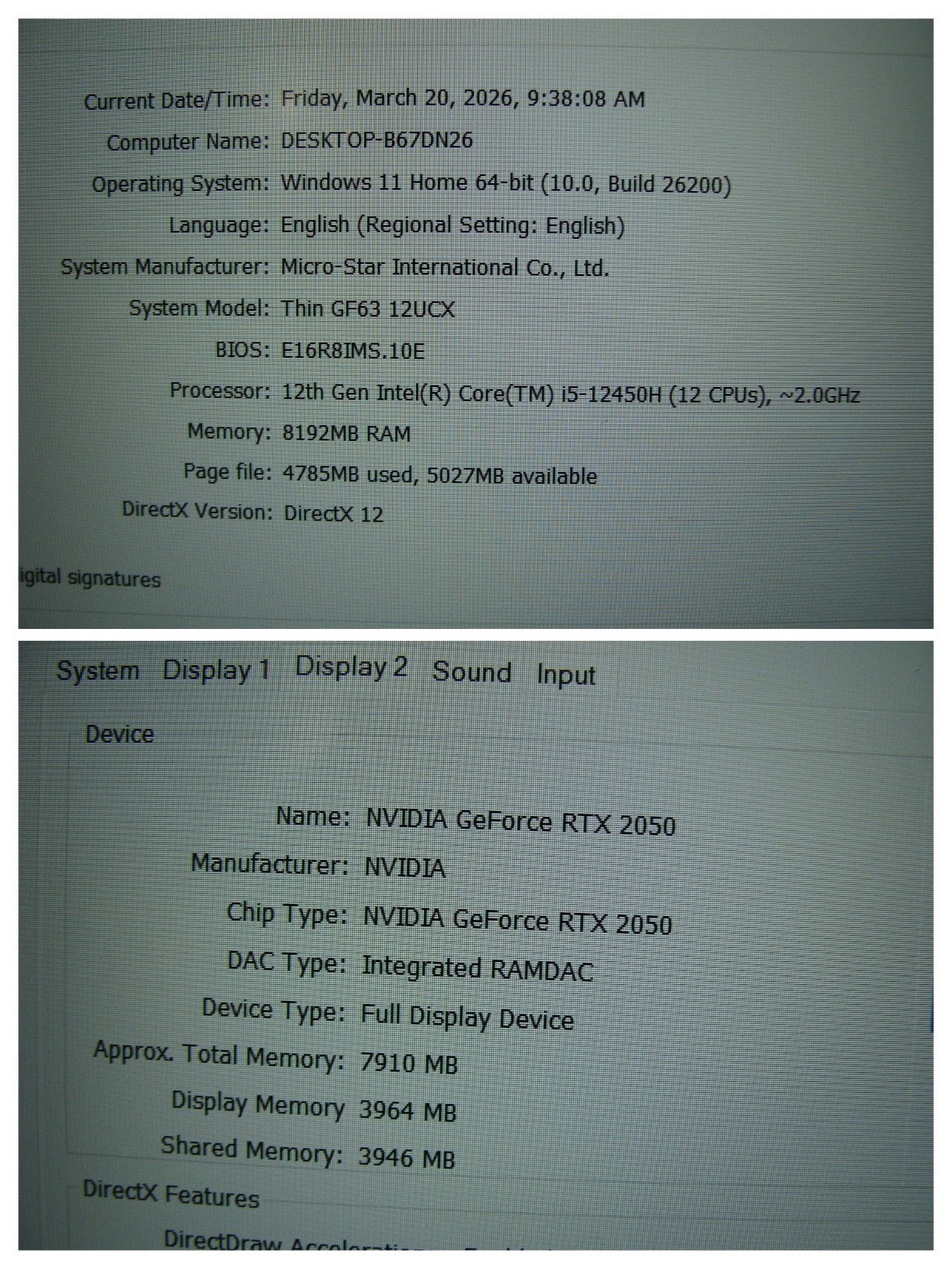 MSI Thin GF63 15.6” FHD 144hz core i5-12450H 2.0GHz 8GB 512GB SSD RTX 2050 4GB
