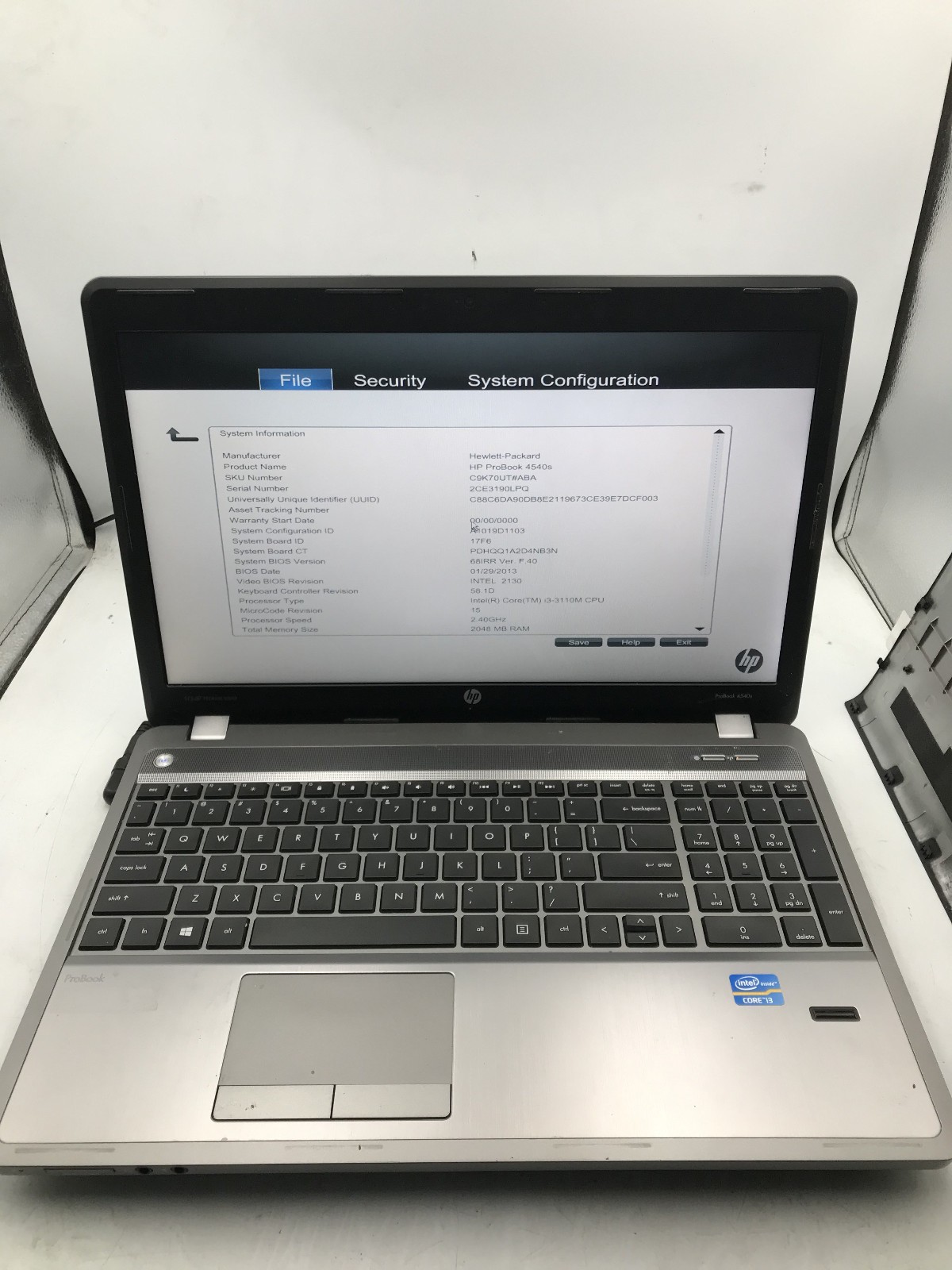 HP PROBOOK 4540S – BOOTS TO BIOS – INTEL I3 3110M – NO RAM – READ DESCRIPTION-BB