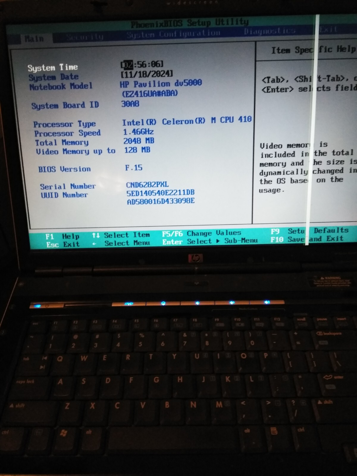 HP Pavilion dv5000 Intel Celeron 1.46 ghz 2gig ran for parts/not working