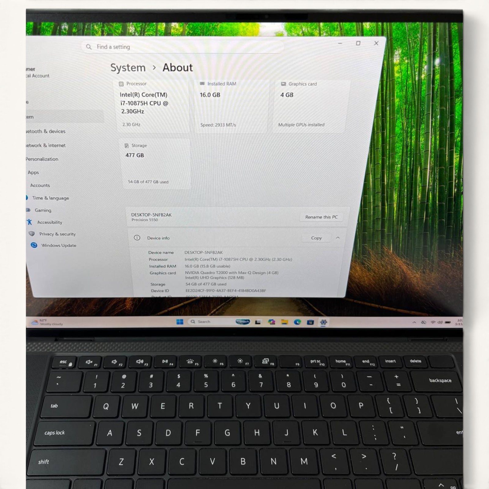 Dell Precision 5550 Laptop i7-10875H 16GB RAM 512GB SSD Quadro T2000 Win11 Pro