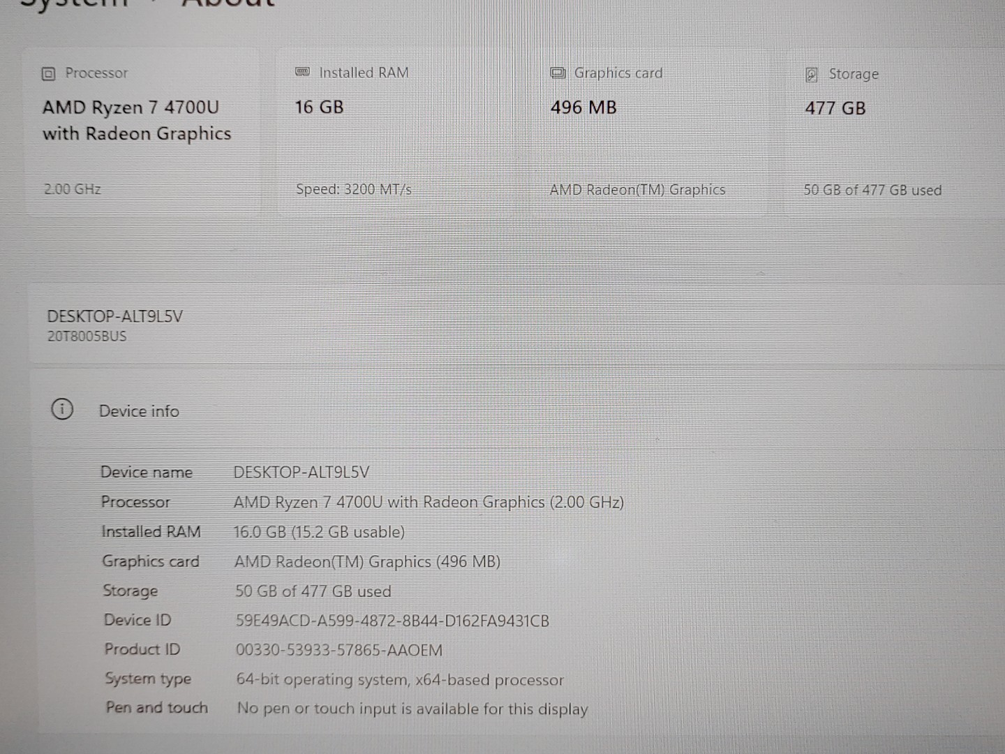Lenovo ThinkPad E15 Gen 2 15.6″ Ryzen 7 4700U 16GB 512GB Win11Pro *NO A/C* *READ