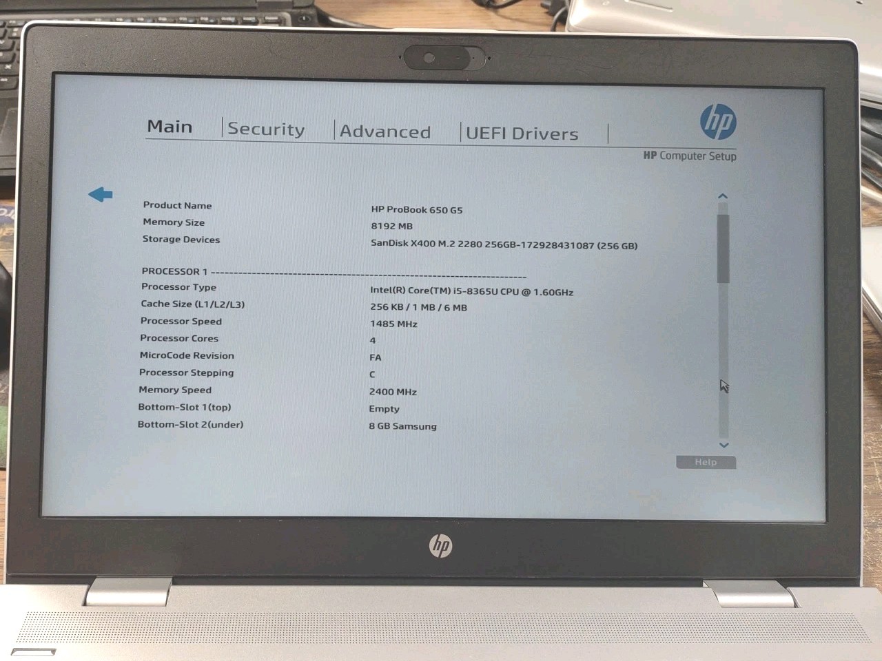 HP ProBook 650 G5 15.6″ W/ Intel i5-8365U @ 1.6GHz, 8GB, 256GB.