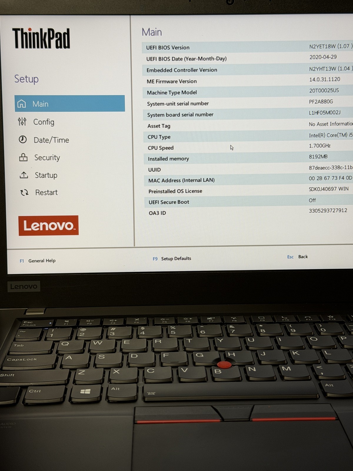 Lenovo ThinkPad T14s (Gen 1) 14inch i5-10310U 8GB 256GB NO OS Read