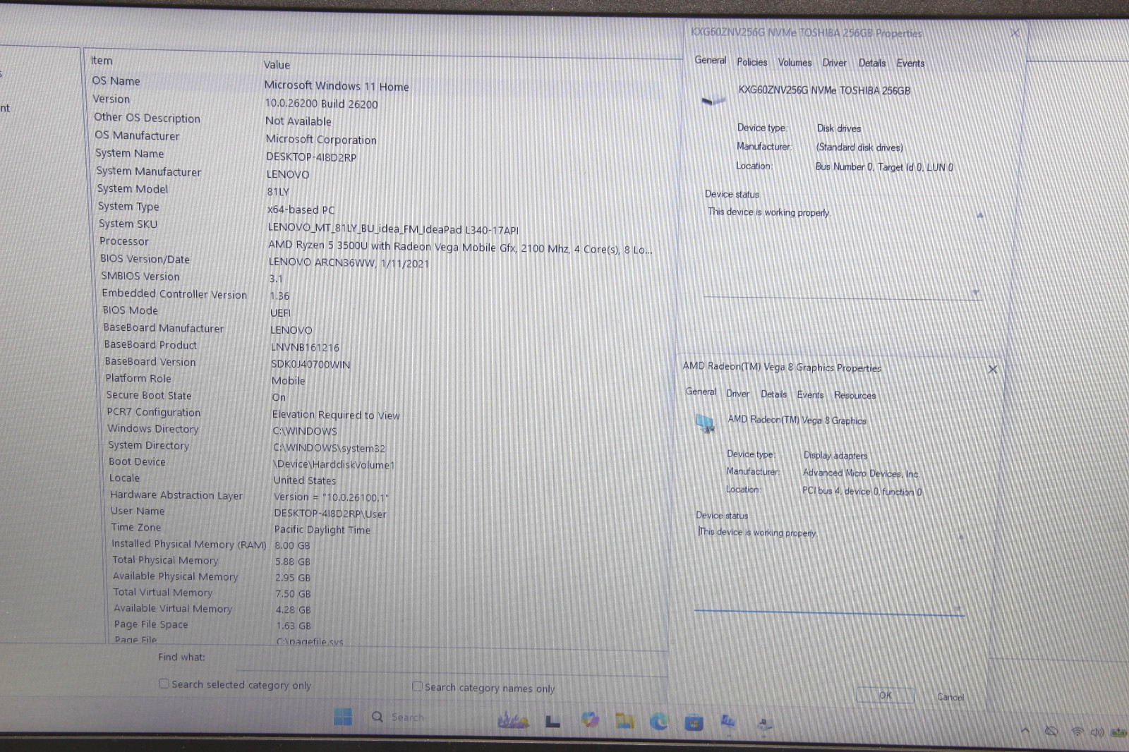 Lenovo IP L340-17API 15.6″ Laptop AMD R5 8 GB RAM 256 GB SSD Win 11 No Charger