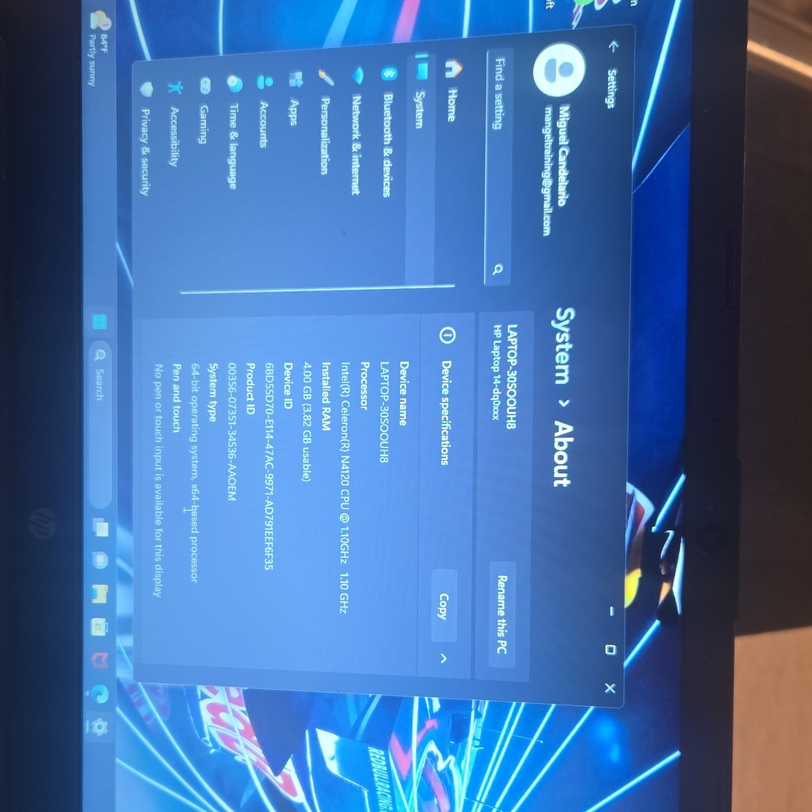 HP Laptop 14-db0xx Intel Celeron N4020 4GB RAM 128GB SSD Windows 10 Black