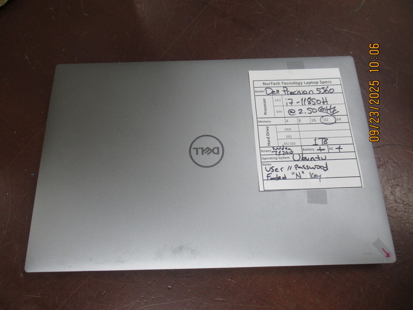 Dell Precision 5560 i7-11850H 2.50GHz 32GB 1TB M2SSD NVIDIA T1200 UbuntuLaptop@@