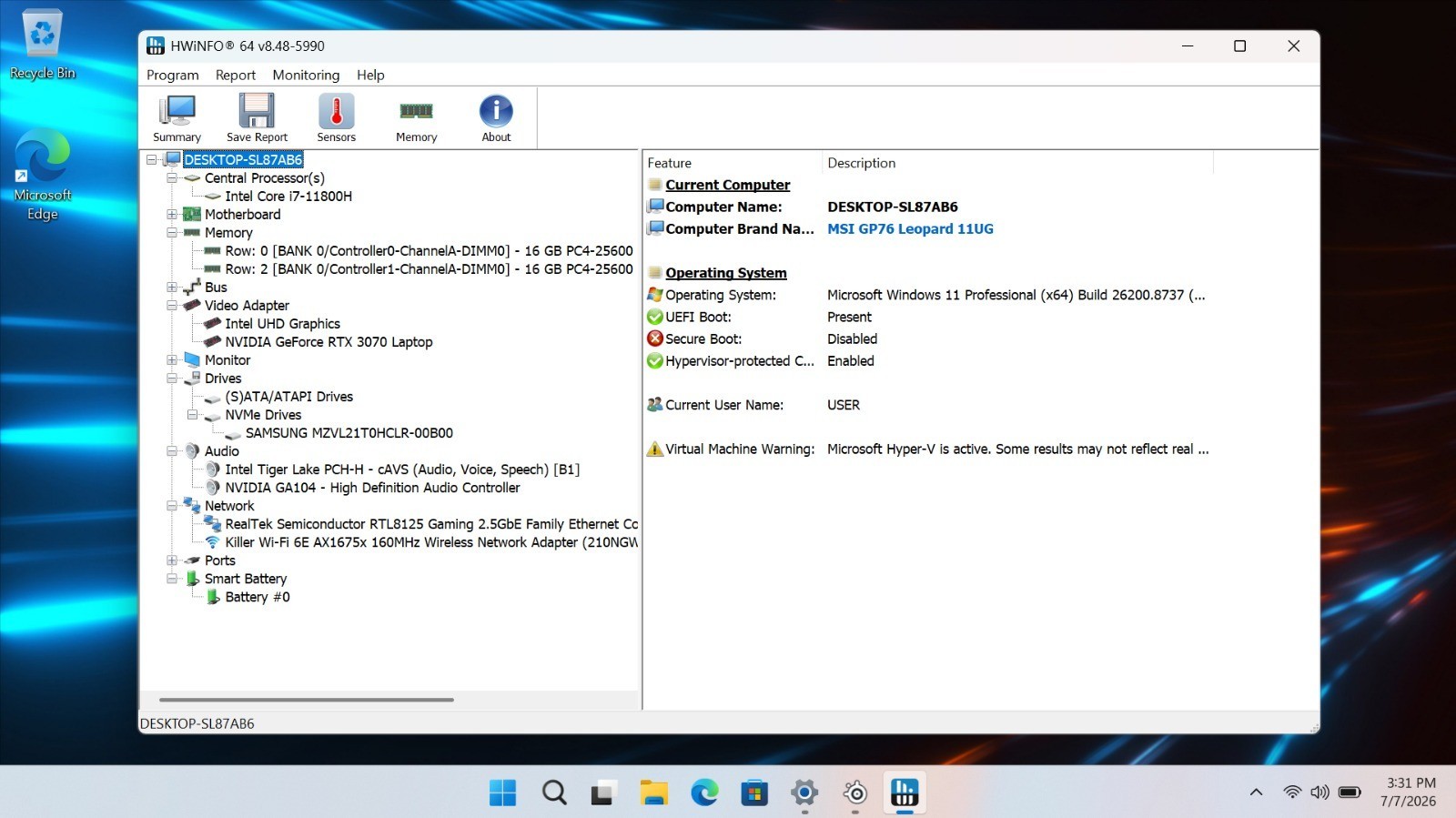 17″ MSI GP76 Leopard | i7 11th 32GB RAM 1TB SSD | FHD@300Hz RTX 3070 Backlit