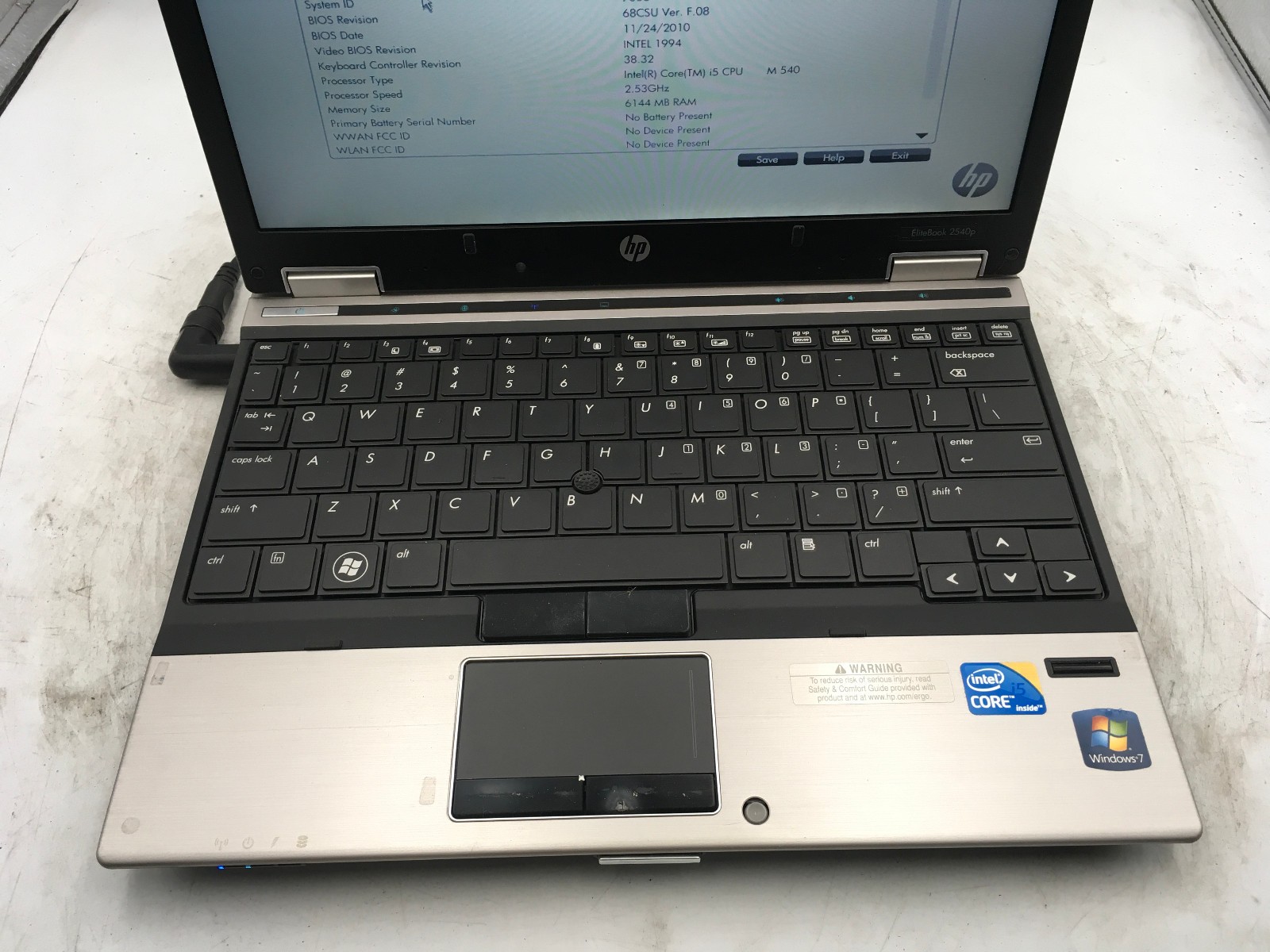 HP ELITEBOOK 2540P – BOOTS TO BIOS – INTEL I5 M540 – 2GB RAM – READ DESCRIP – BB