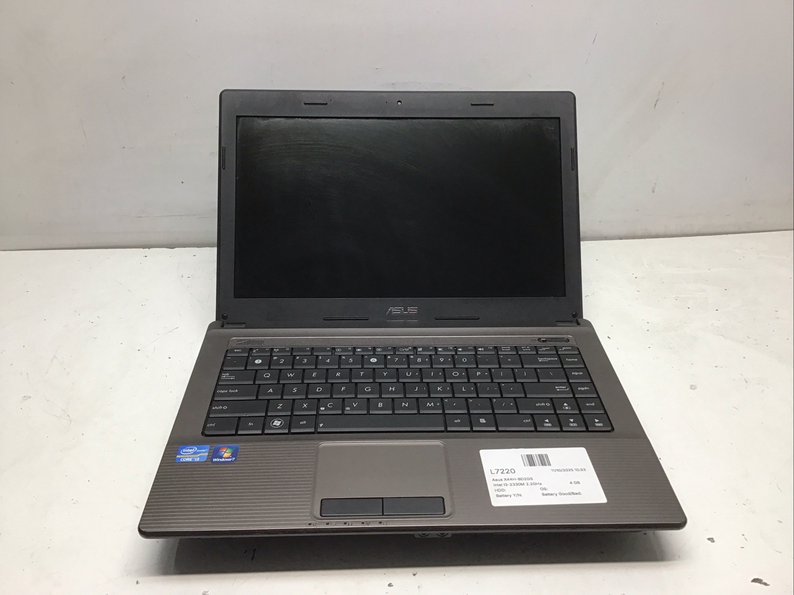 Asus X44H-BD2GS Intel i3-2330M 2.2GHz 4 GB NO HDD
