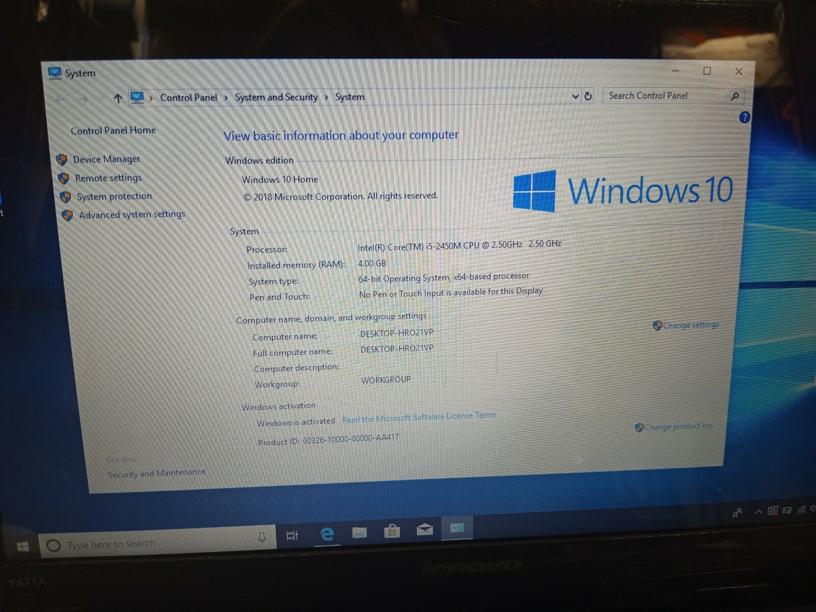 Lenovo ideapad Y471A Intel Core i5-2450M 2.5GHz 4GB 1TB HDD BT DVD Win10 *READ*