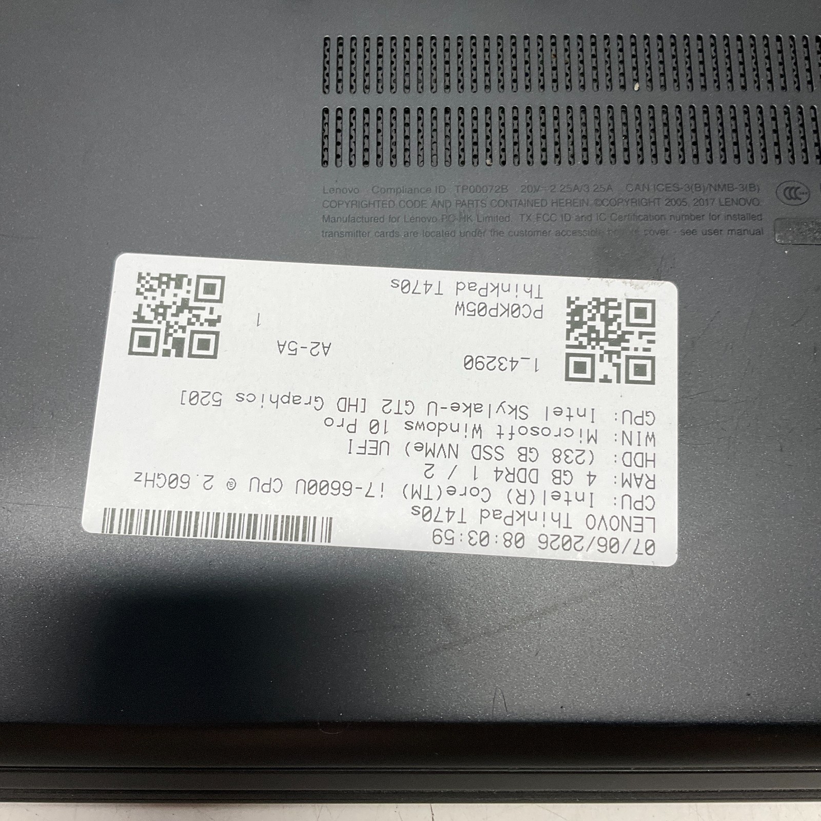 Lenovo Thinkpad T470s Laptop Intel i7-7600U @ 2.80 GHz 4GB 256GB SSD Win 10 Pro