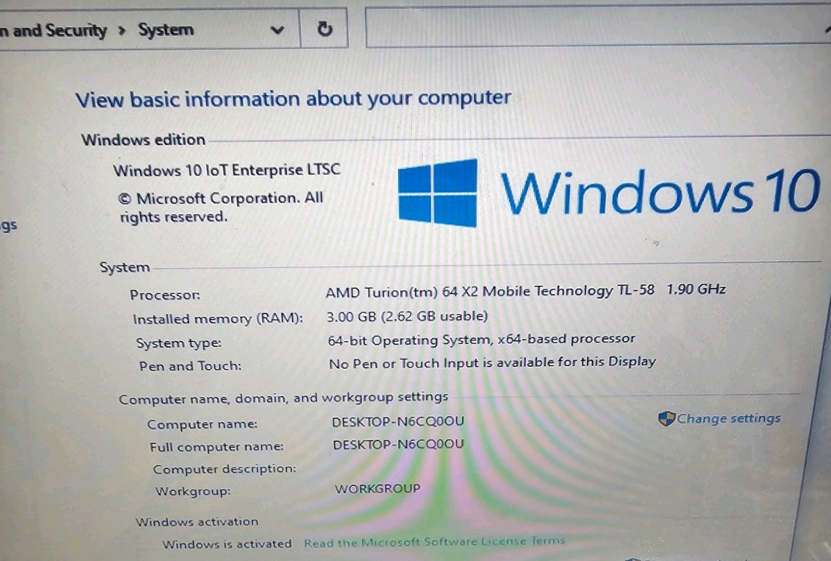 Gateway W350A AMD Laptop Notebook Windows Enterprise