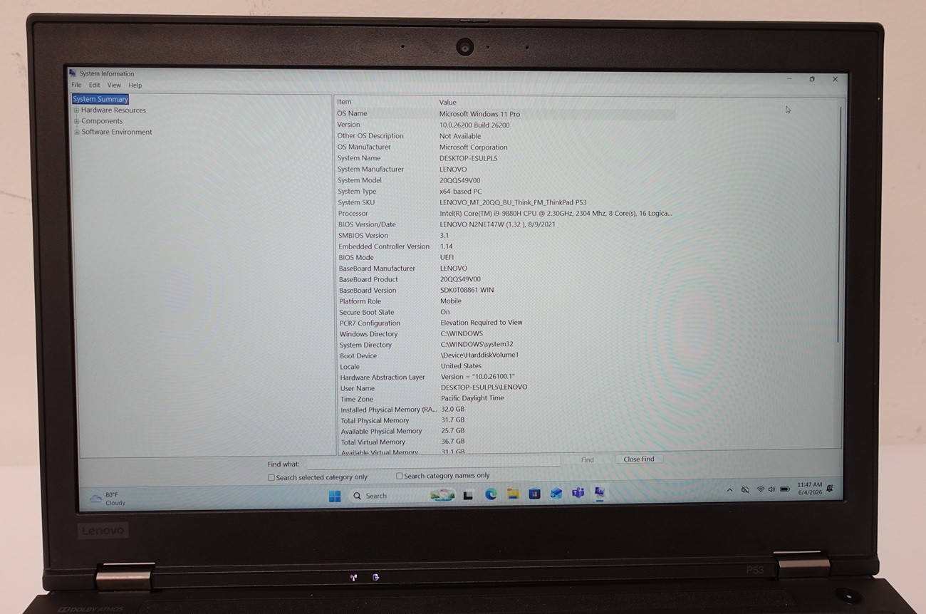 Lenovo ThinkPad P53 15.6″ Intel Core i9-9880H 32GB 512GB NVIDIA QUADRO RTX 4000