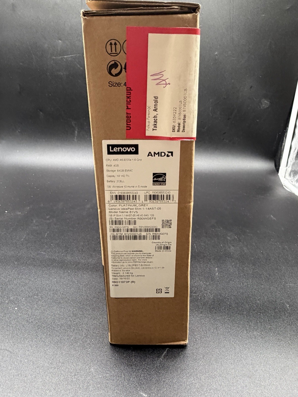 New Lenovo IdeaPad 14″ AMD A6-9220e/Radeon R4/4GB/64GB/Windows 10 Laptop