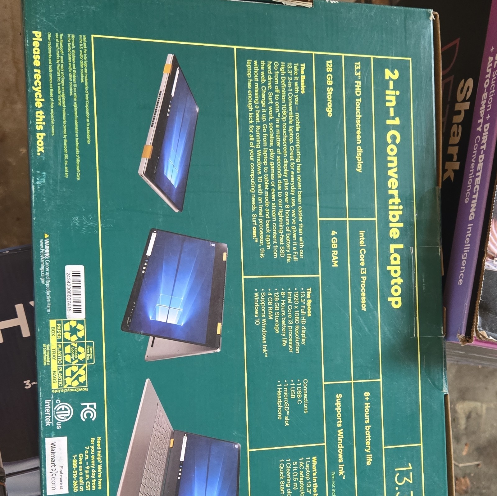 NEW Onn 13.3″ 2-1 laptop, i3, 4GB Ram, 128 SSD,1920 x 1080p FHD screen, Win10