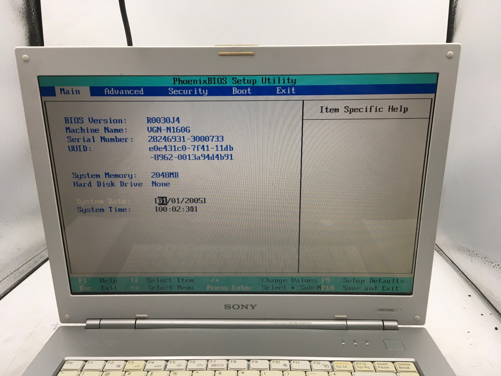 SONY VAIO PCG 7T1L – BOOTS TO BIOS – Intel T2050 – 2GB RAM – 15″ – READ DESC -BB