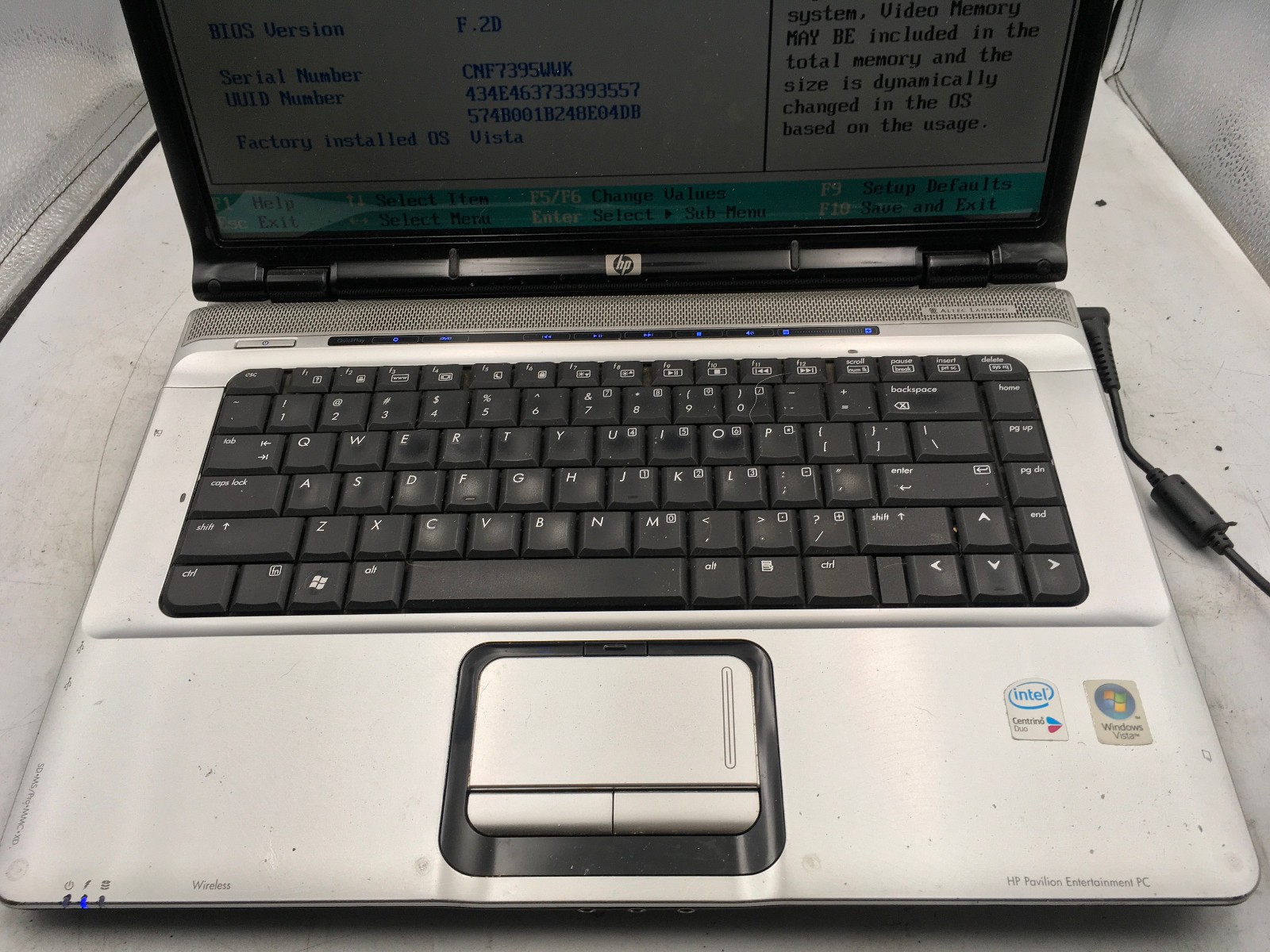 HP PAVILION DV6000 – BOOTS TO BIOS – INTEL CORE DUO T2450 – 1GB RAM – READ – BB