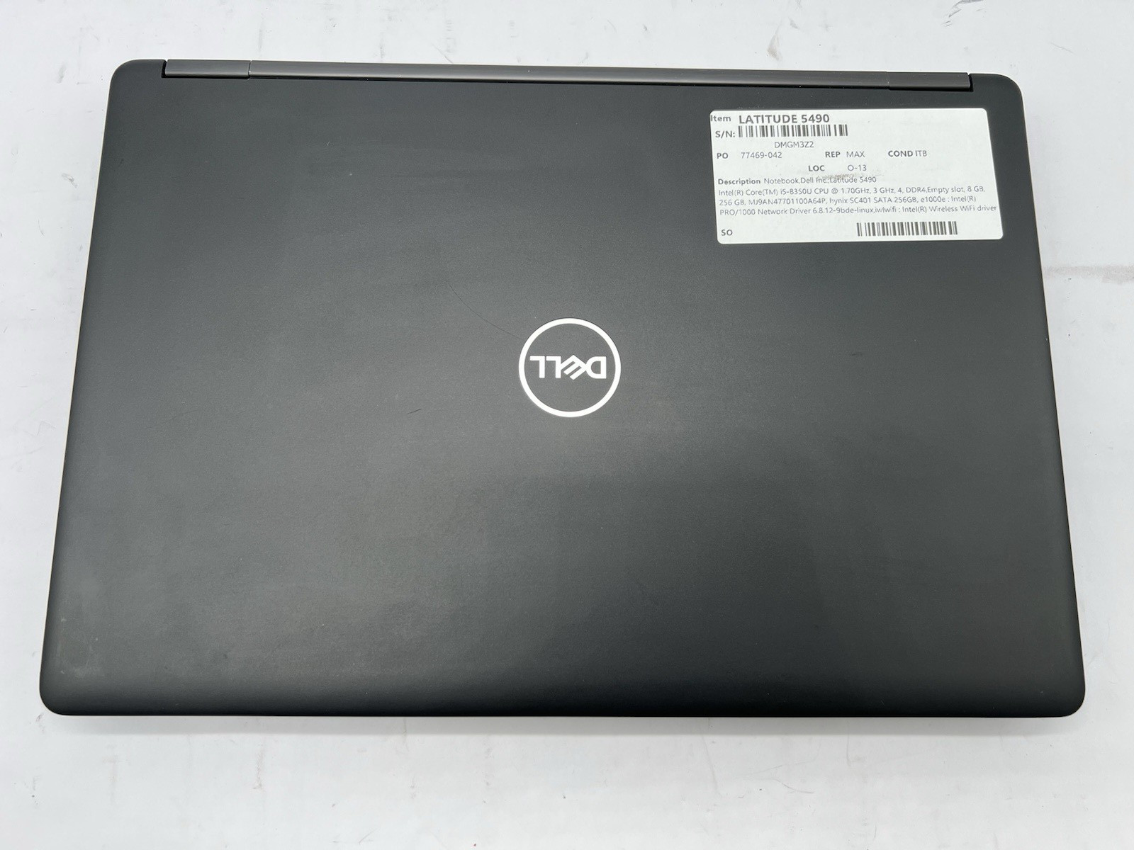 Dell Latitude 5490, i5-8350U CPU, @ 1.70GHz, 8GB RAM, 256GB SATA-No OS/Adapter