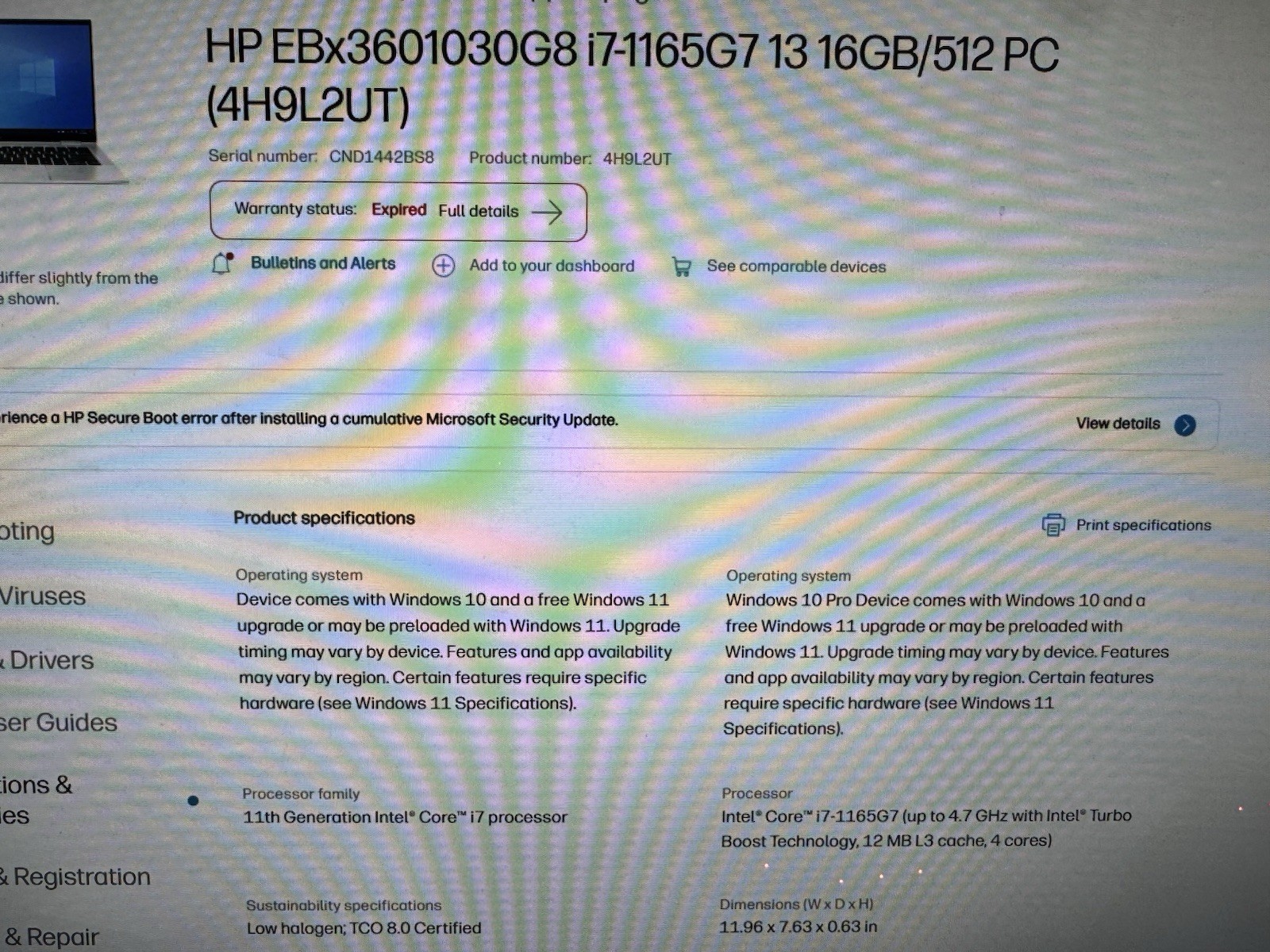 HP EliteBook X360 1030 G8 2-in-1 Core i7-1165G7 2.80GHz BAD FOR PARTS REPAIR