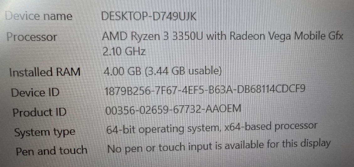 Acer Aspire 5 Laptop AMD RYZEN 3 3350U WITH RADEON VEGA MOBILE 4GB RAM 120GB SSD