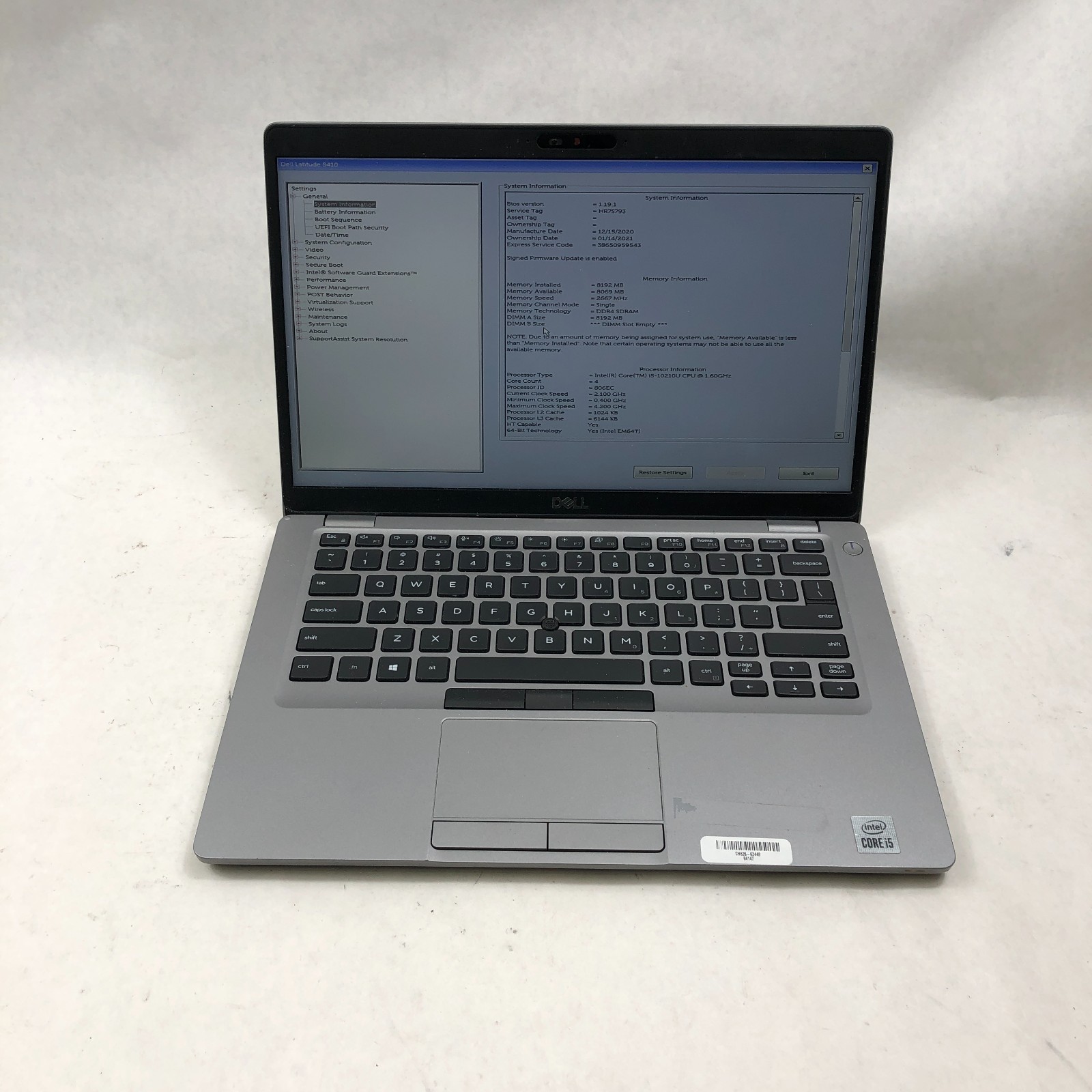 Dell Latitude 5410 Laptop Intel Core i5-10310U 1.8GHz 8GB RAM 256GB SSD No OS