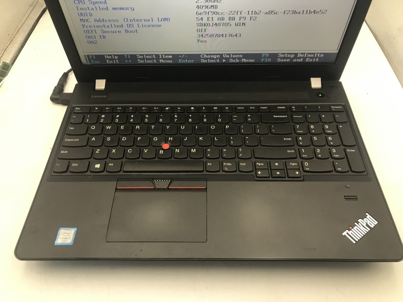 LENOVO THINKPAD E570 – BOOTS TO BIOS – INTEL I5 6200U – NO RAM – READ DESC – BB