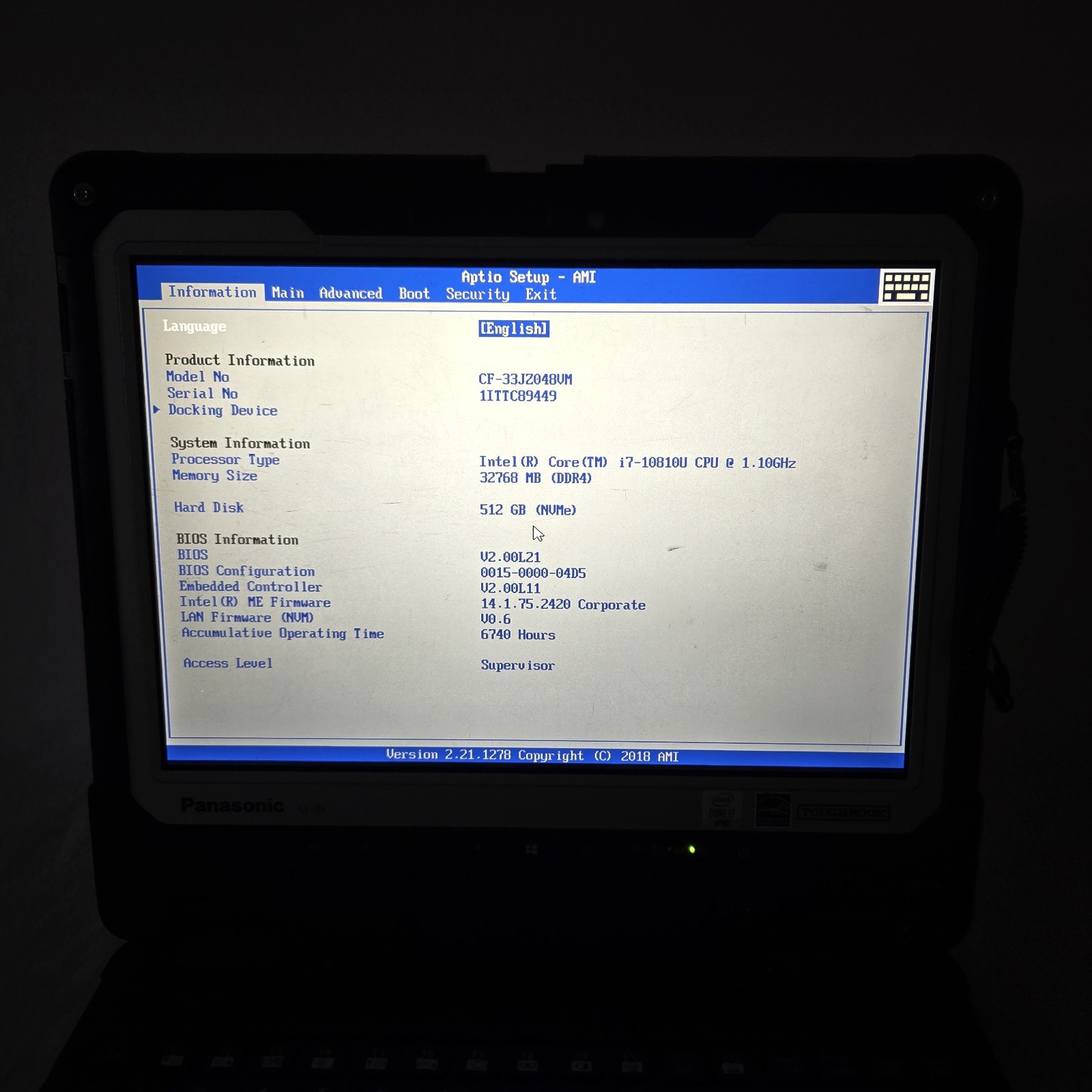 Panasonic Toughbook CF-33 i7-10810U 1.10GHz 512GB SSD 32GB Ram 4G GPS | Grade B-