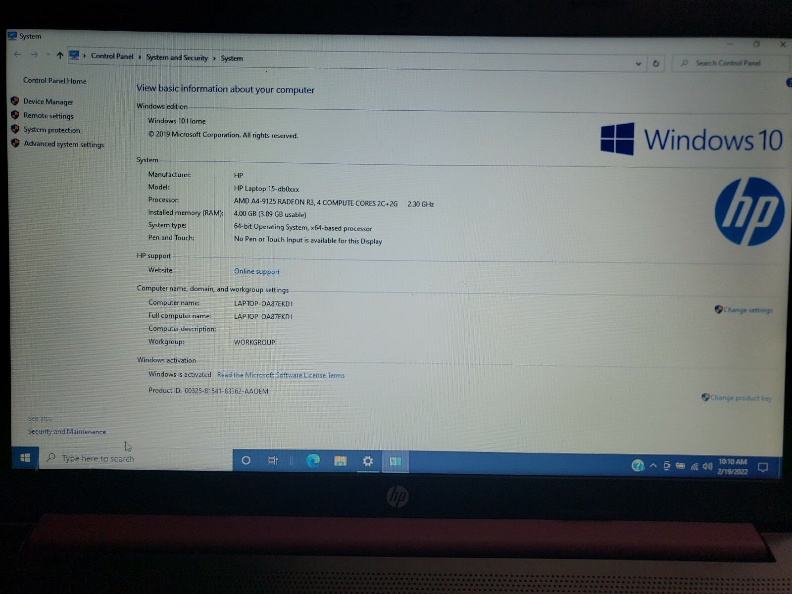 HP 15-DB0093WM 15.6″ 250GB AMD A4-9125 RadWin10H, Brn