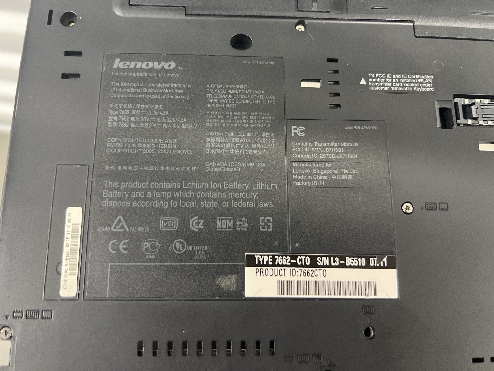 Lenovo ThinkPad T61 Intel Core 2 Duo T7300 2.00GHz No HDD – Parts AS IS
