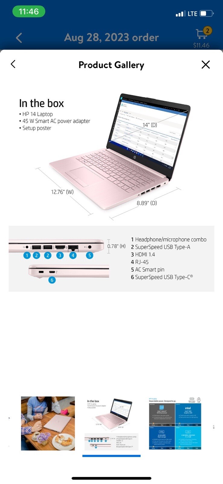 HP 14-cf2112wm 14″ (64GB eMMC, Intel Celeron N4120, 1.10GHz, 4GB RAM) Laptop…