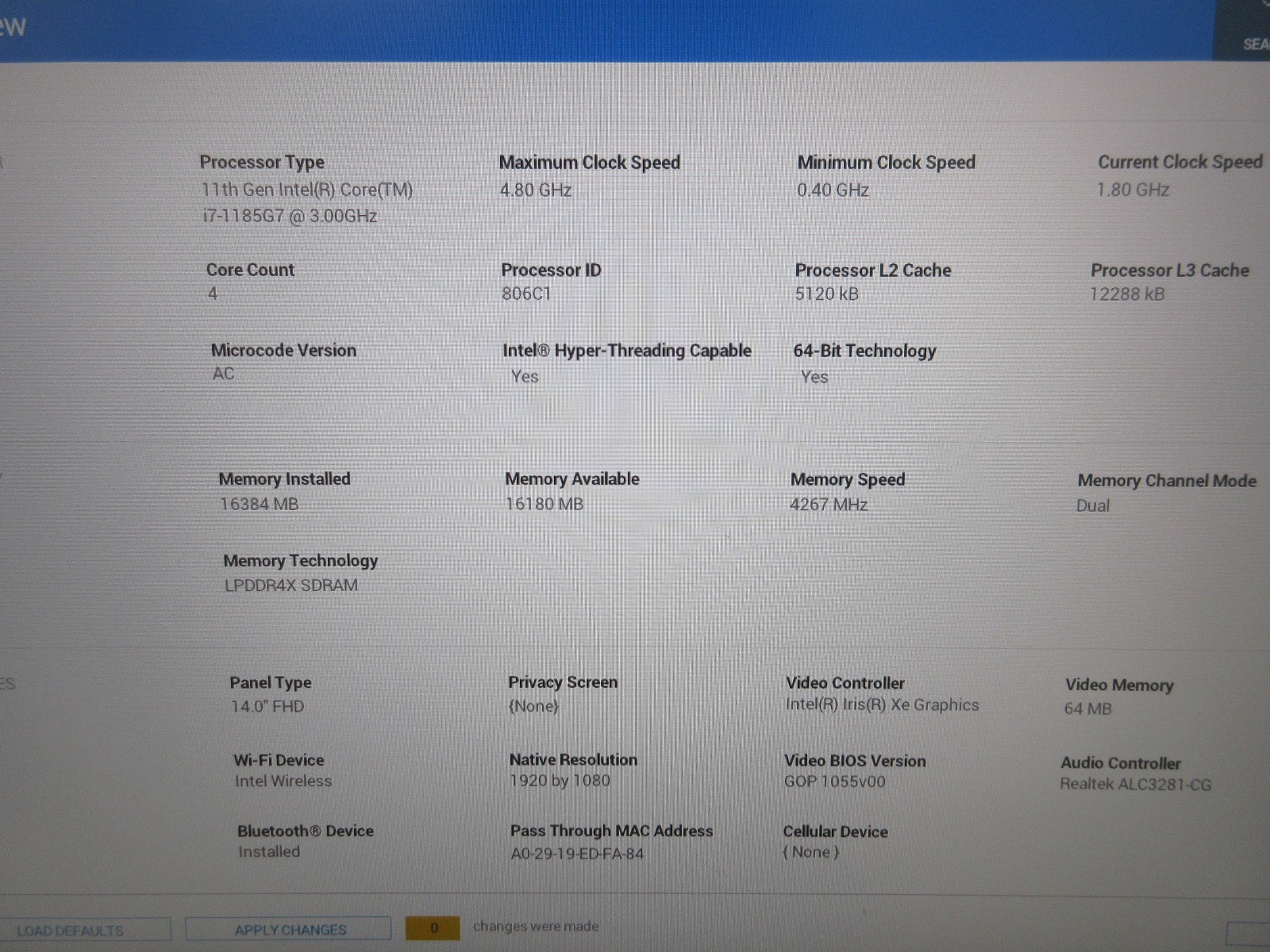 Dell Latitude 7420 14″ : i7-1185G7 3.0GHz : 16GB RAM : No SSD : Grade C