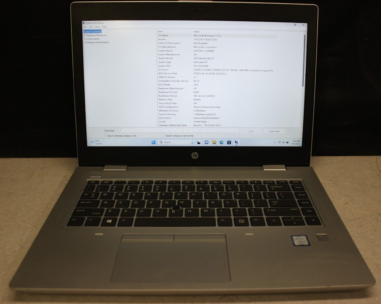 HP Probook 640G5 I5-8265U 256SSD 8GB Win11Pro