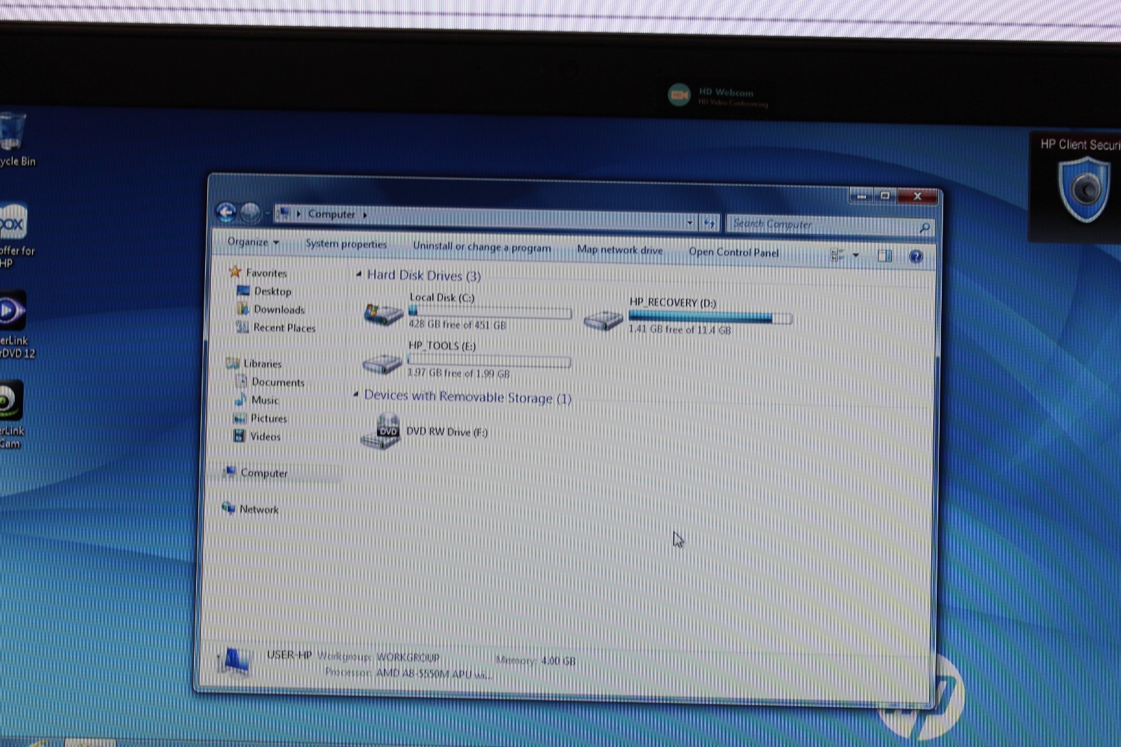 #67 HP ProBook 455 G1 15.6″ AMD A8-5550M @2.1GHz 4GB RAM 500GB HDD WINDOWS 7 PRO