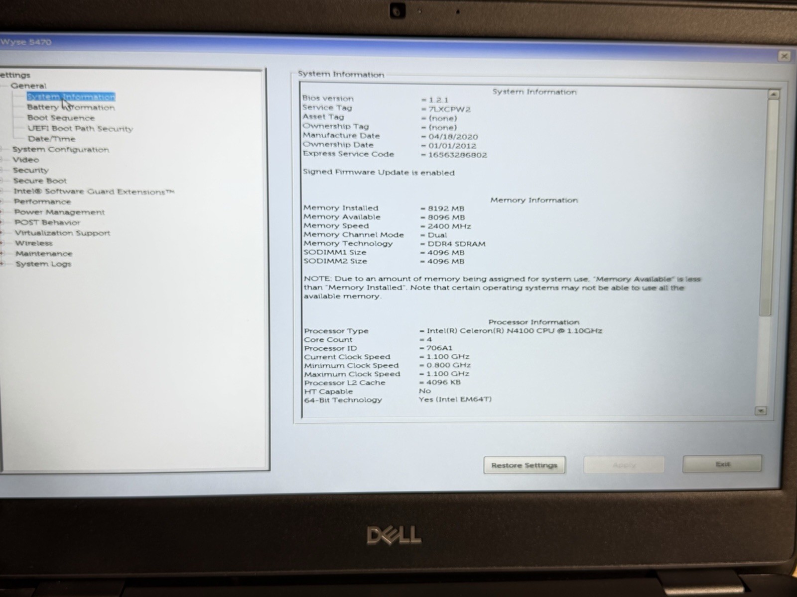 Dell Wyse 5470 Laptop 14” 8GB RAM 512GB SSD Ubuntu 24.04 LibreOffice WiFi Webcam
