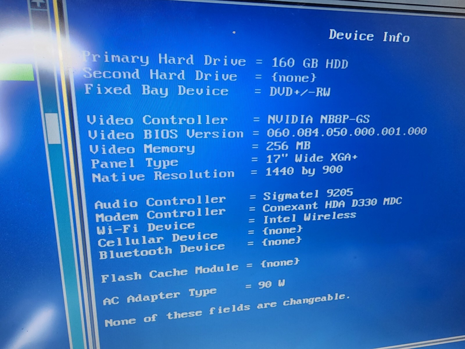 Dell Inspiron 1720 Core 2 Duo 2.0GHz 2GB RAM 160gb Hdd Boots To Bios