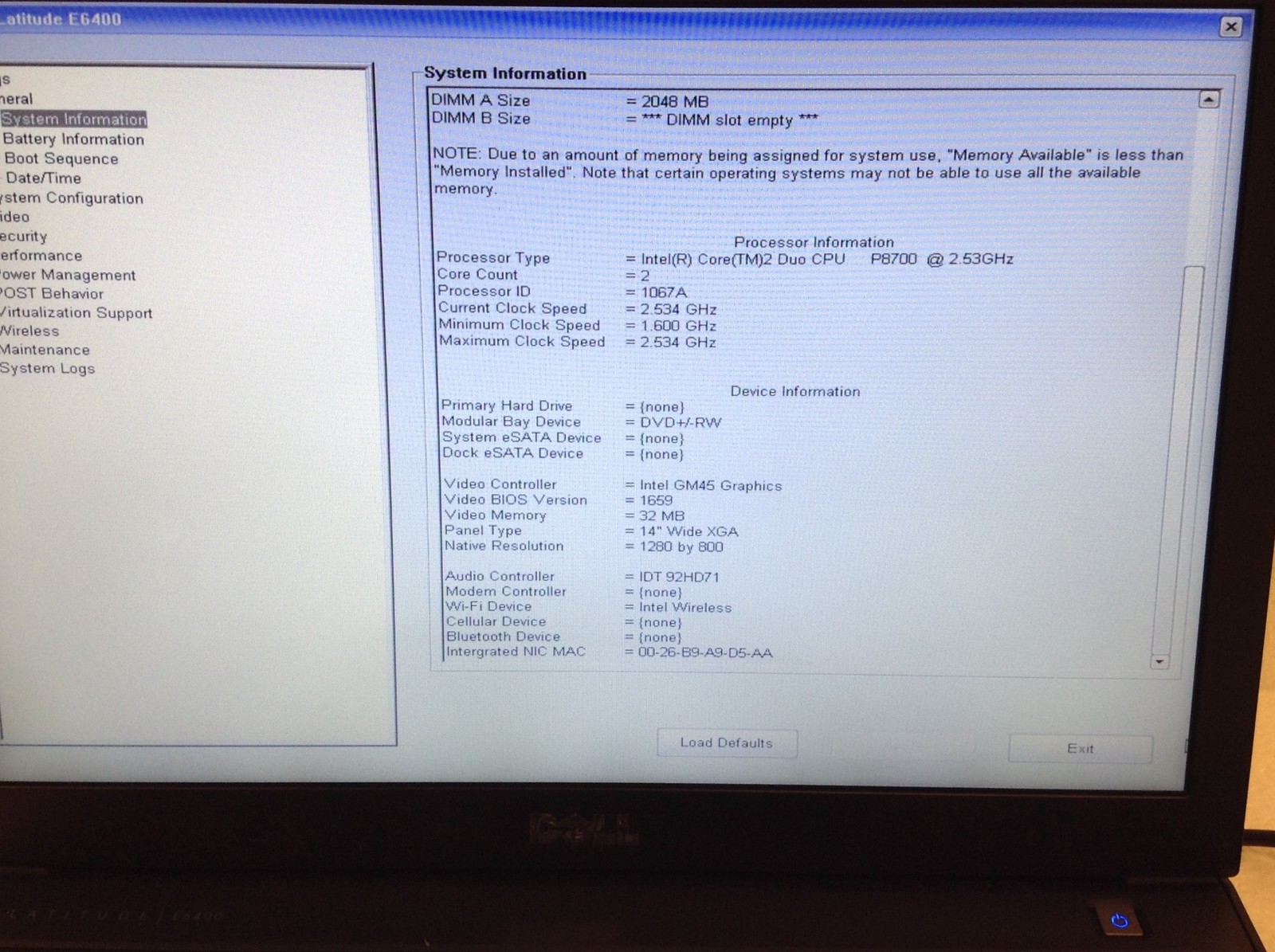 Dell Latitude E6400 Laptop 14″ Core 2 Duo P8700 2.53GHz 2GB, NO HDD, WORKING