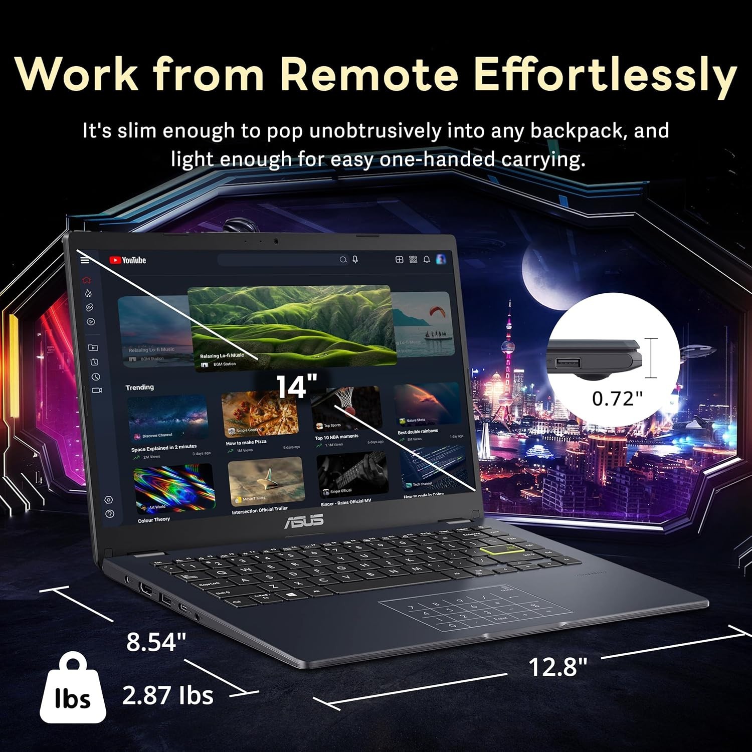 Portable 14″ FHD Laptop – 4GB RAM, Bluetooth 5.1, Intel UHD Graphics, Black