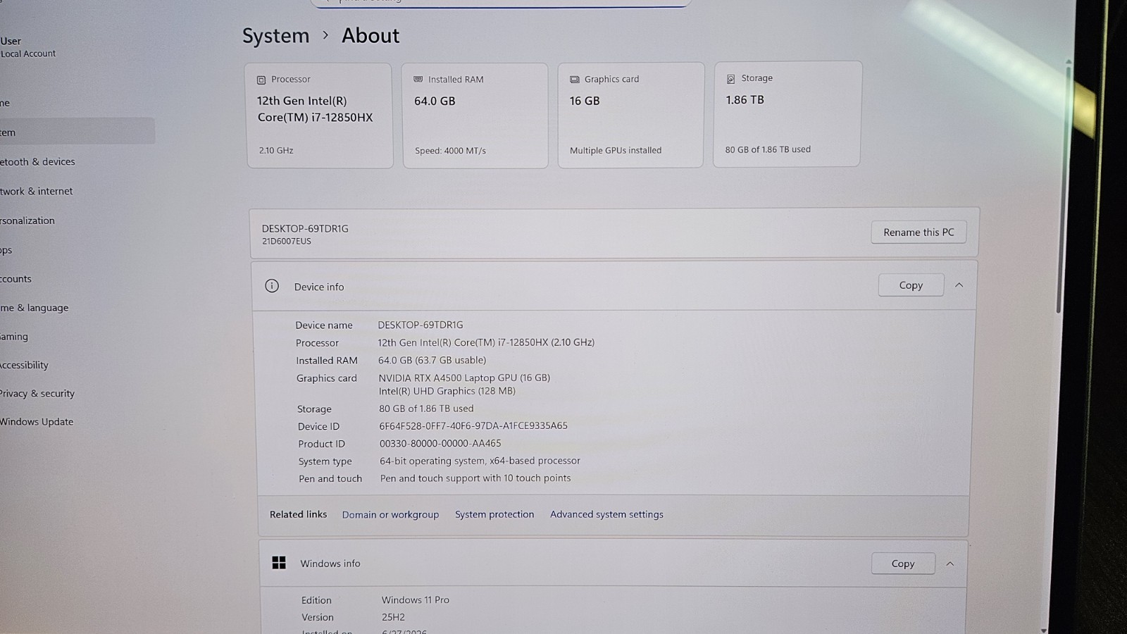 Lenovo ThinkPad P16 Gen 1 i7-12850HX 64GB 2TB RTX A4500 16GB Touch Win11 Pro