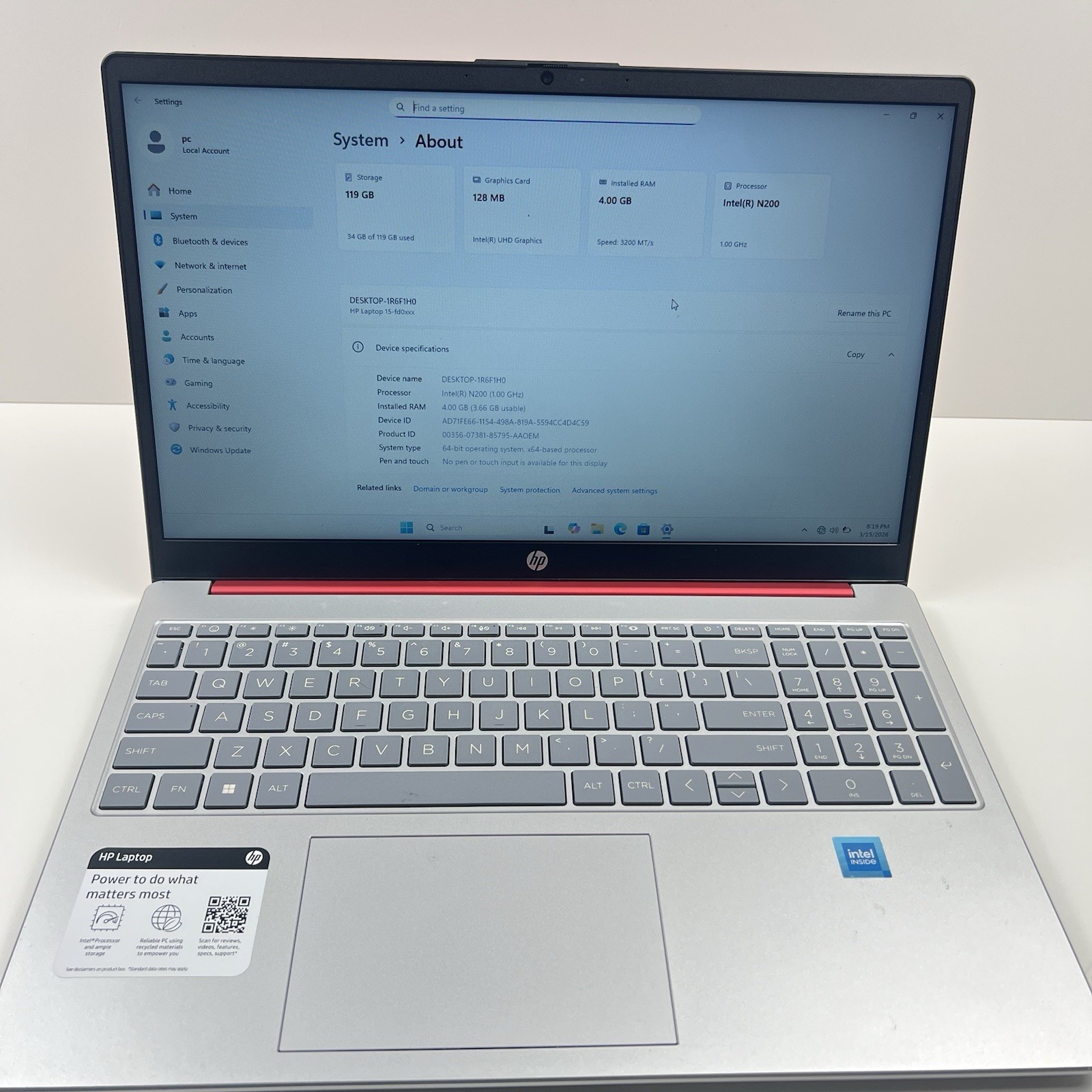 HP 15-fd0083wm 15.6″ 128GB SSD 4GB RAM Intel Pentium N200 1.1GHz Laptop – Red