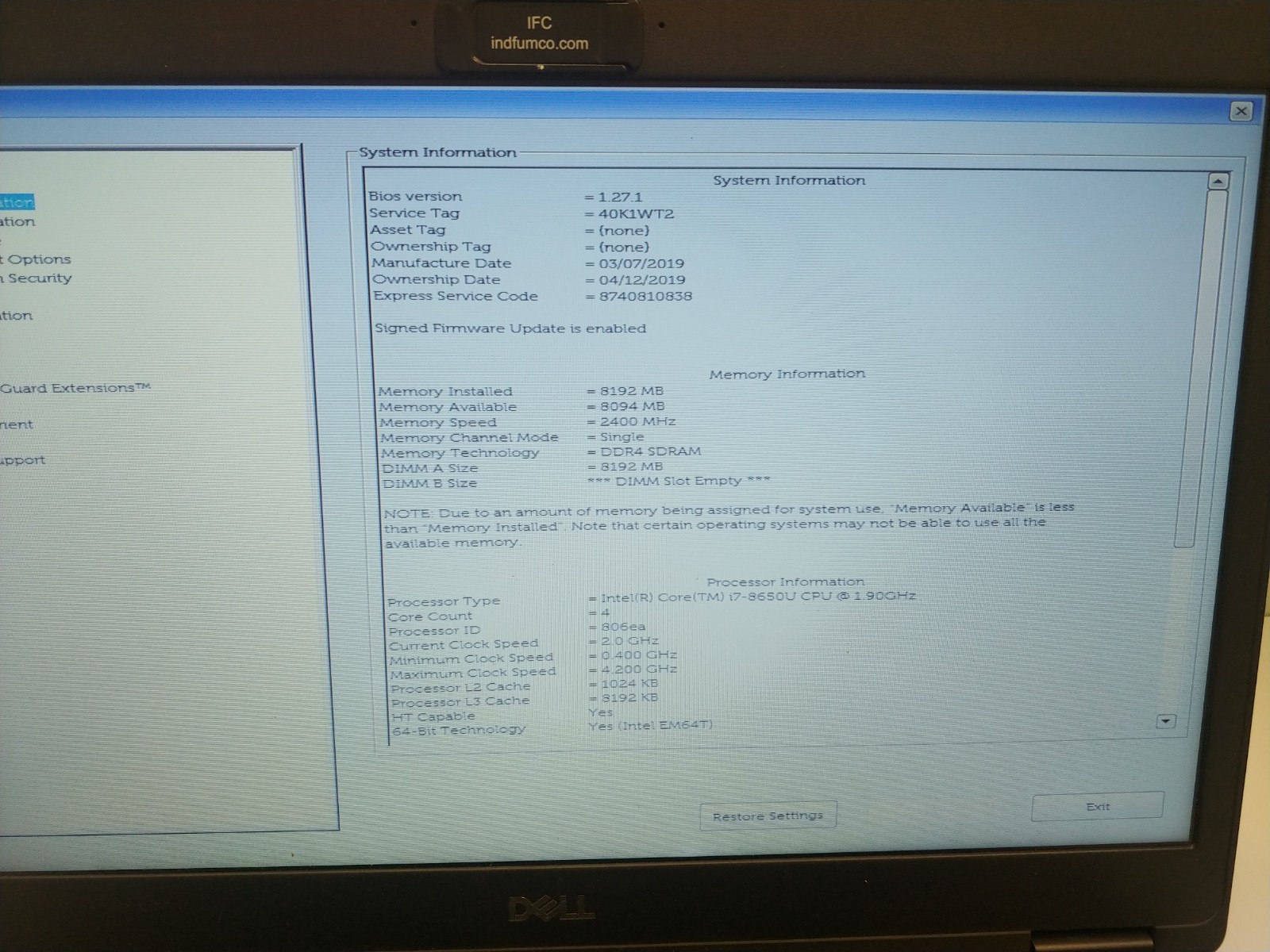 Dell 5490 Latitude 14-Inches i7-8650U 8GB RAM 256GB SSD Laptop