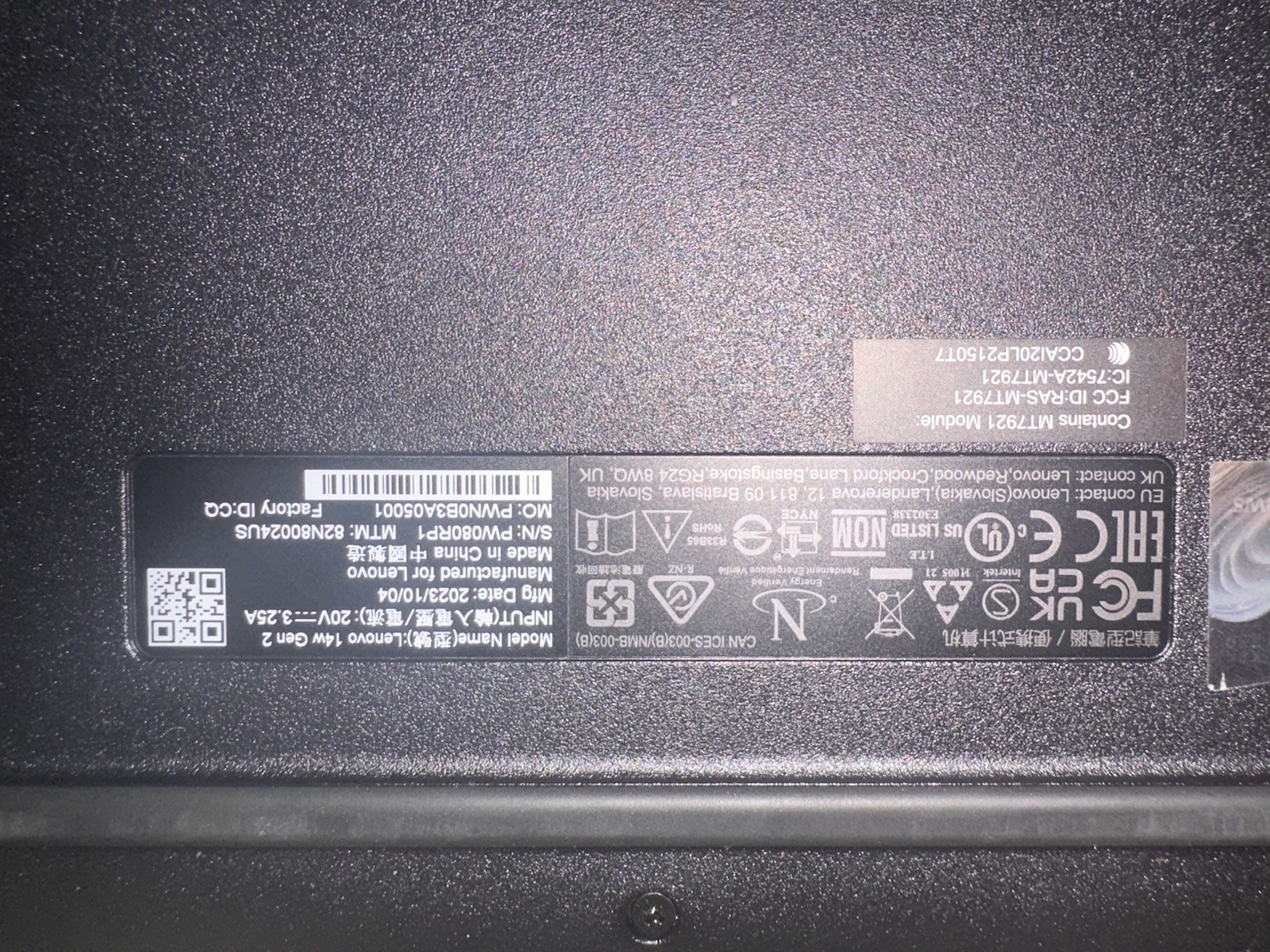 Lenovo Laptop 14W GEN 2 14″ Type 82N8. S/N PW080RP1- No Box-
