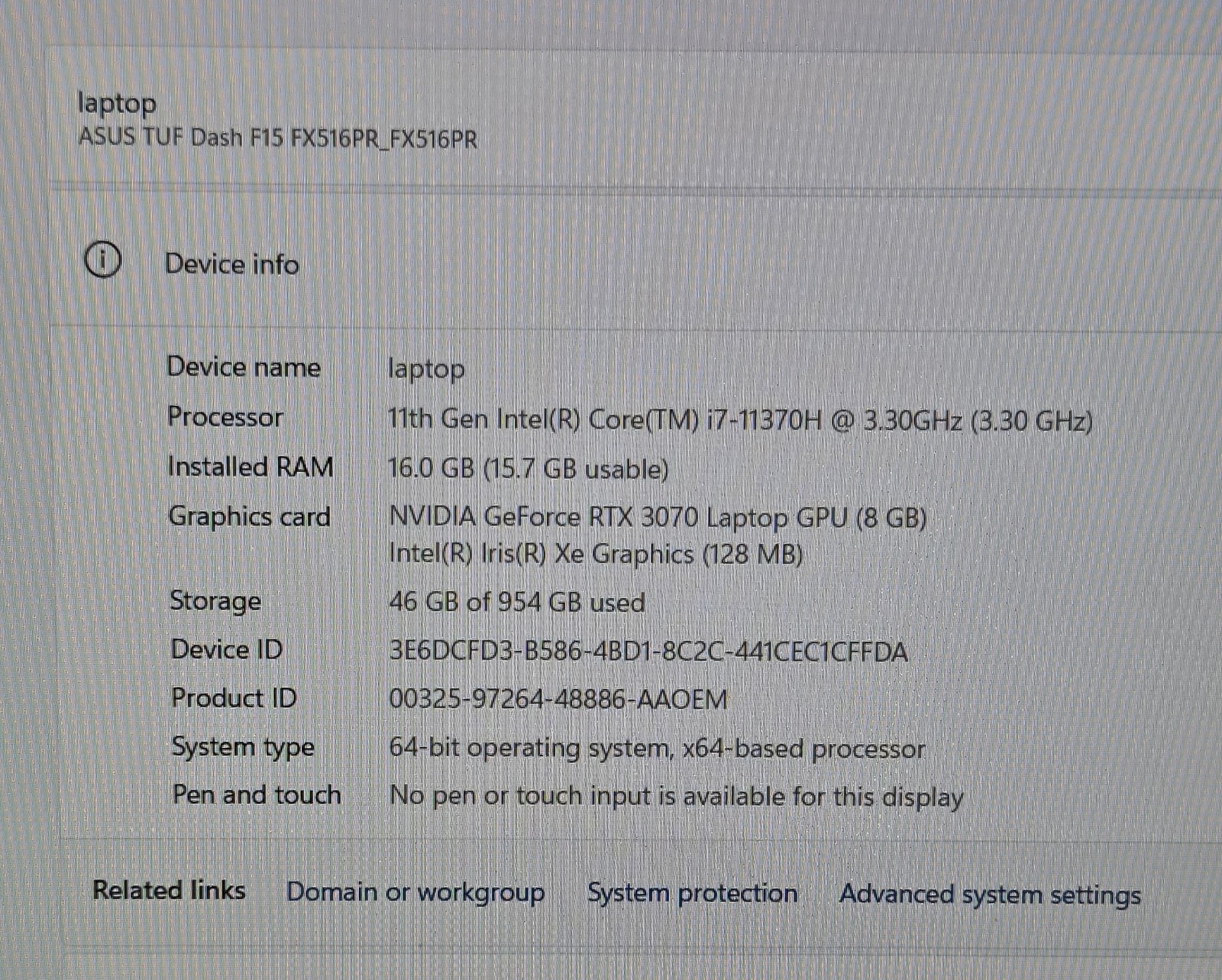 ASUS TUF F15 – i7 11370H, RTX 3070, 1TB SSD, 16GB RAM Gaming Laptop