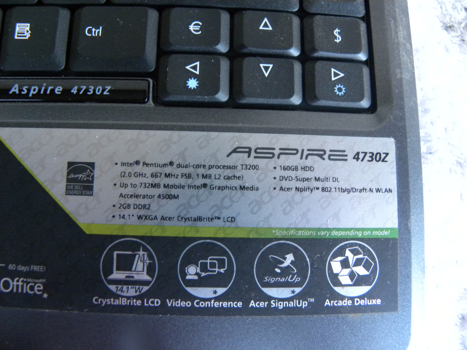 Acer Aspire 4730z 14.1″ Laptop Intel Pentium Dual Core T3400 2.16Ghz 2GB