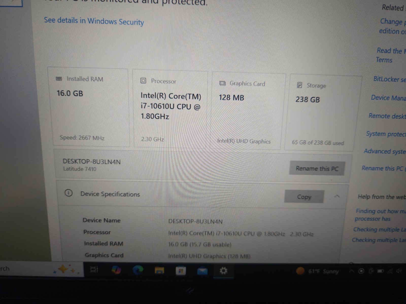 Dell Latitude Laptop 7410 i7 16gb Ram 256gb SSD NVMe Drive 14″ Screen…