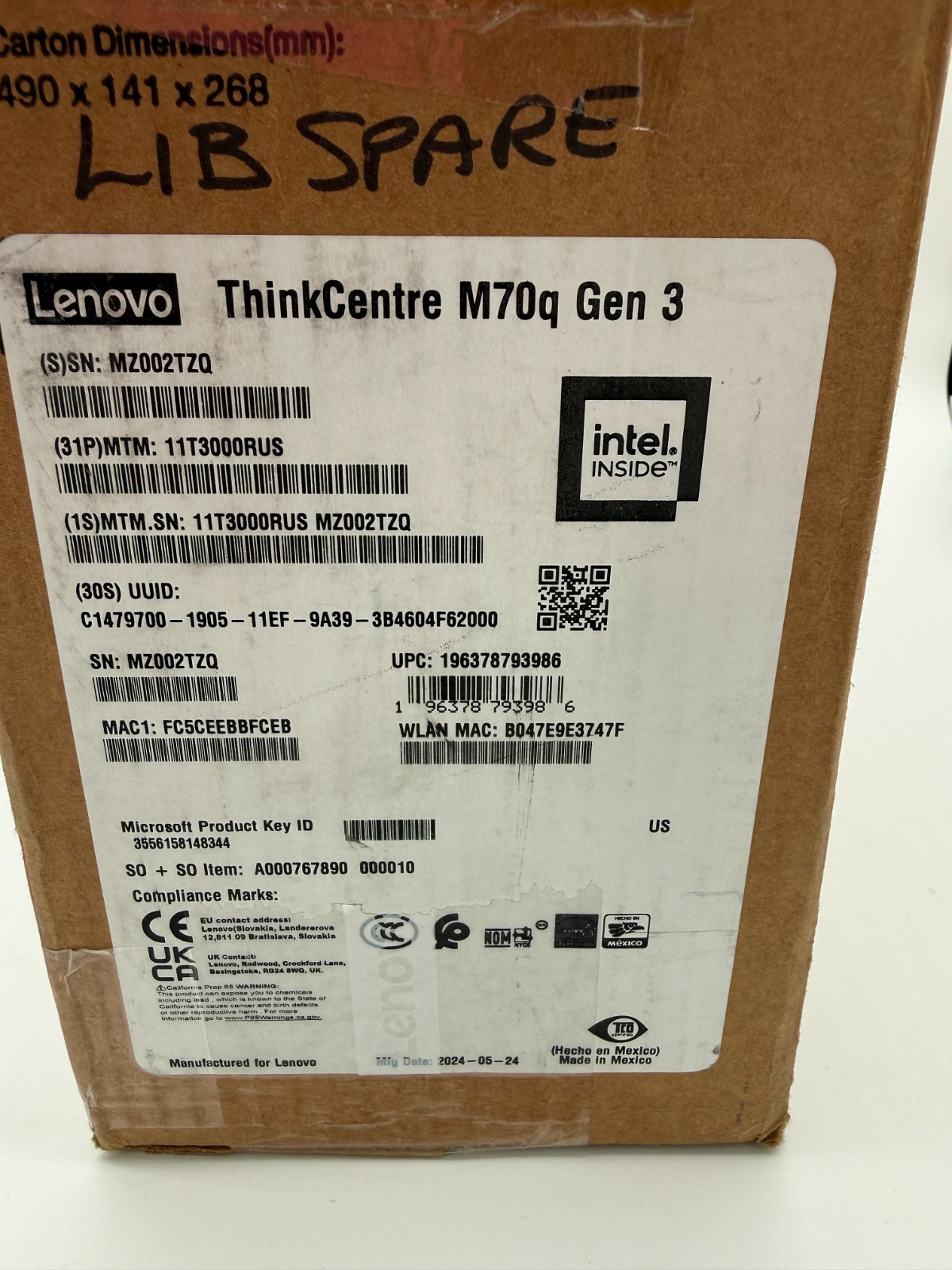Lenovo ThinkCentre M70q Gen3 Intel Core i5-12400T 8GB RAM 256GB WIN 11 Mini PC