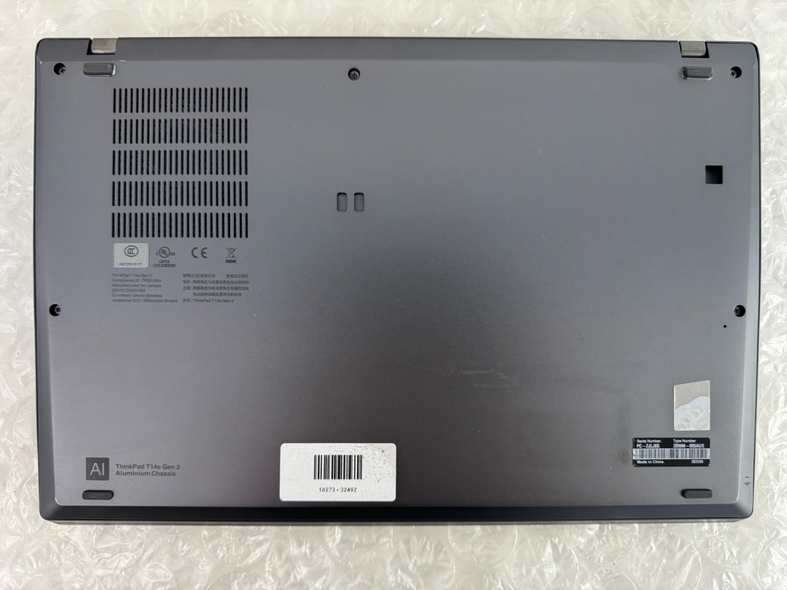 Lenovo ThinkPad T14s Gen 2 i7-1185G7 16GB No SSD/OS/AC Parts/Repair Laptop