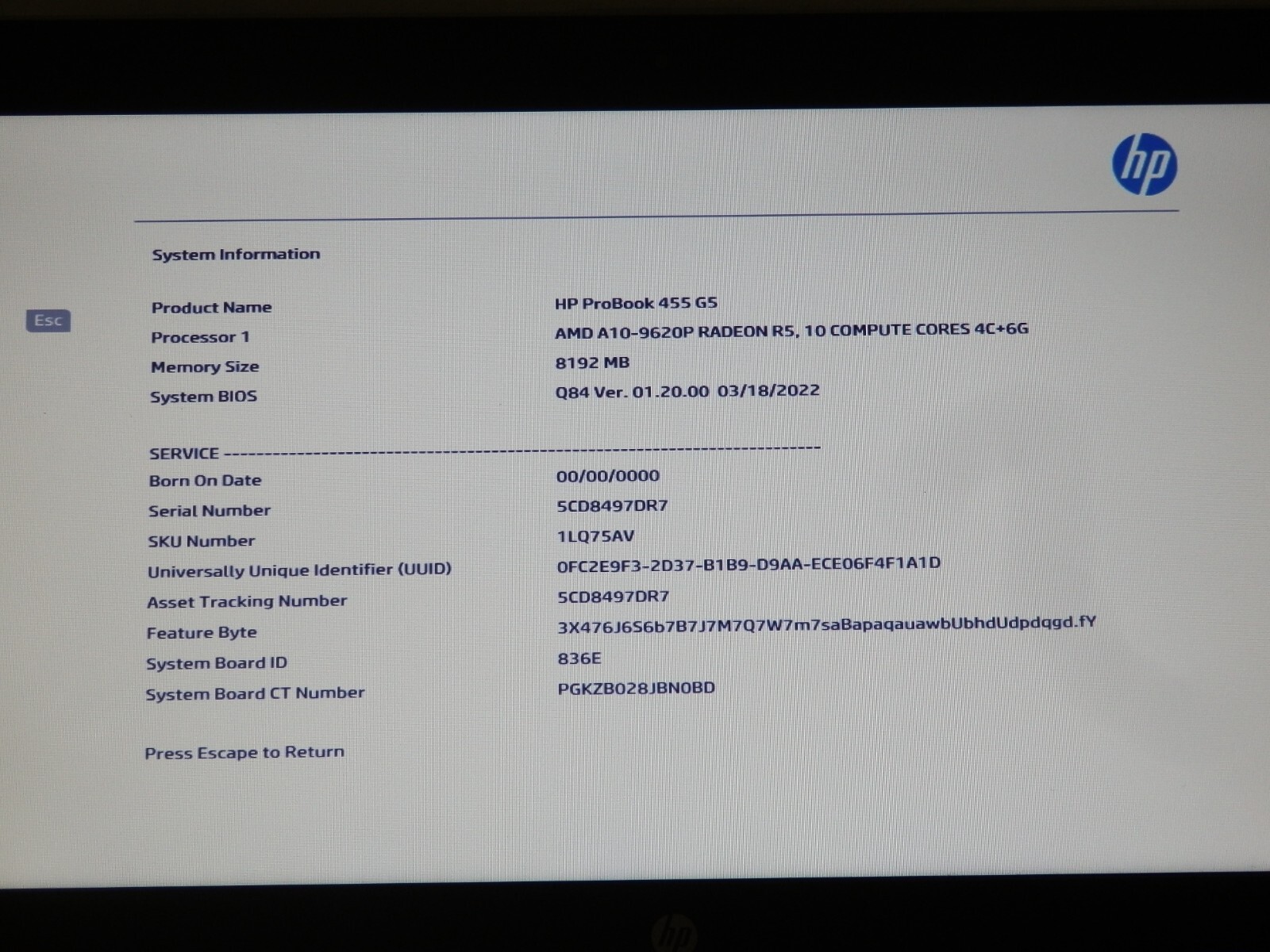 HP ProBook 455 G5, AMD A10-9620P, 8GB Ram, 256GB SSD, Radeon R5, 15.6″ inch FHD